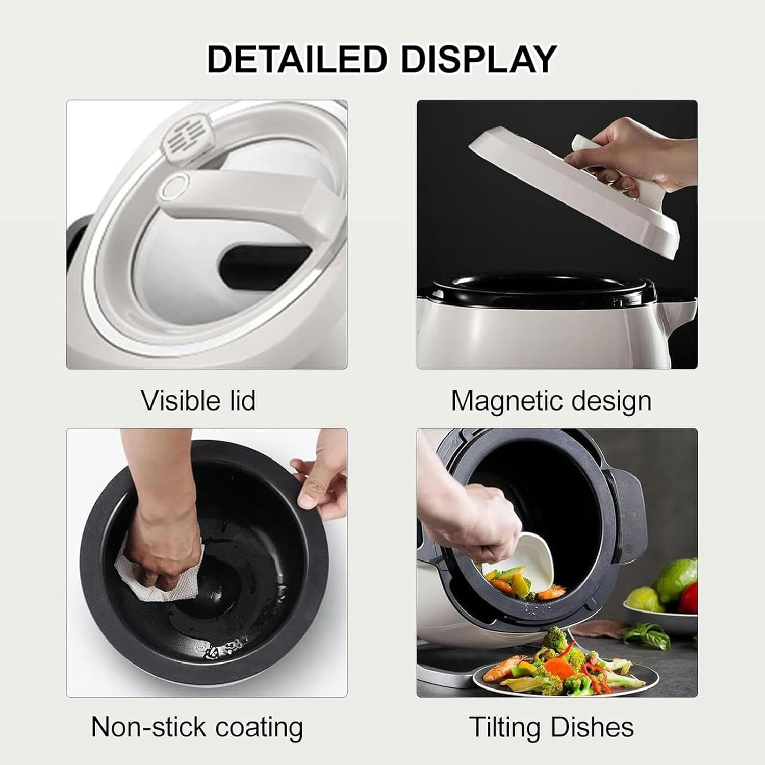 Wzglod Automatic Cooking Wok, Drum Type Stir Frying Machine, 2000 W Firepower, 360° Rotating & All-Round Heating, 3 Speed Adjustable, for Canteens, Restaurants