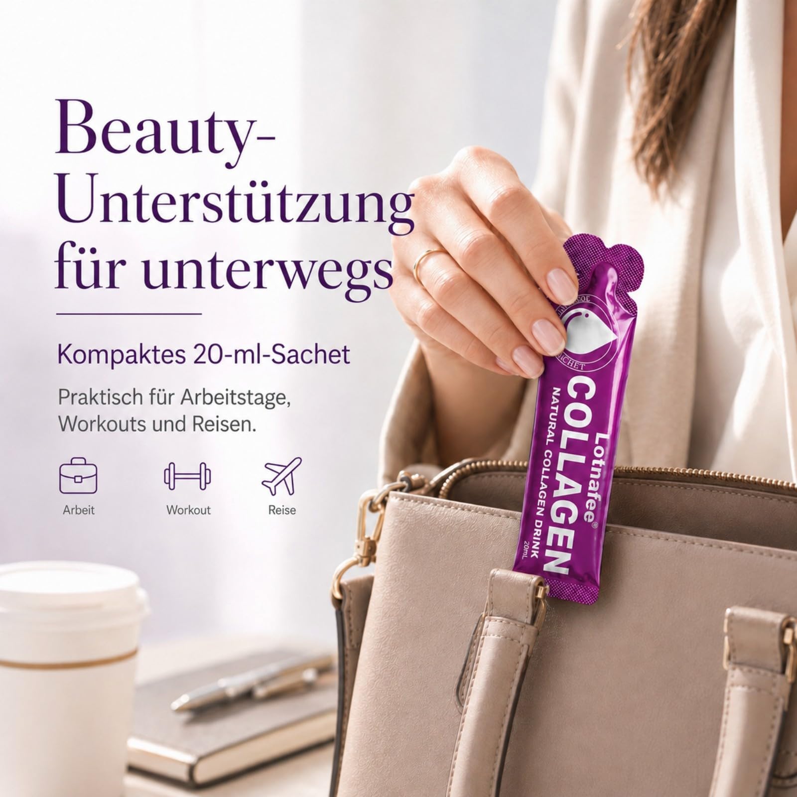 Kollagen Drink, 10.000mg Kollagen pro Flasche mit Vitamin C & Hyaluronsäure, 14 x 20ml In Beuteln zu trinken, Hydrolysierte Collagen Peptide Für Haare, Haut, Nägel und Gelenke, Mango