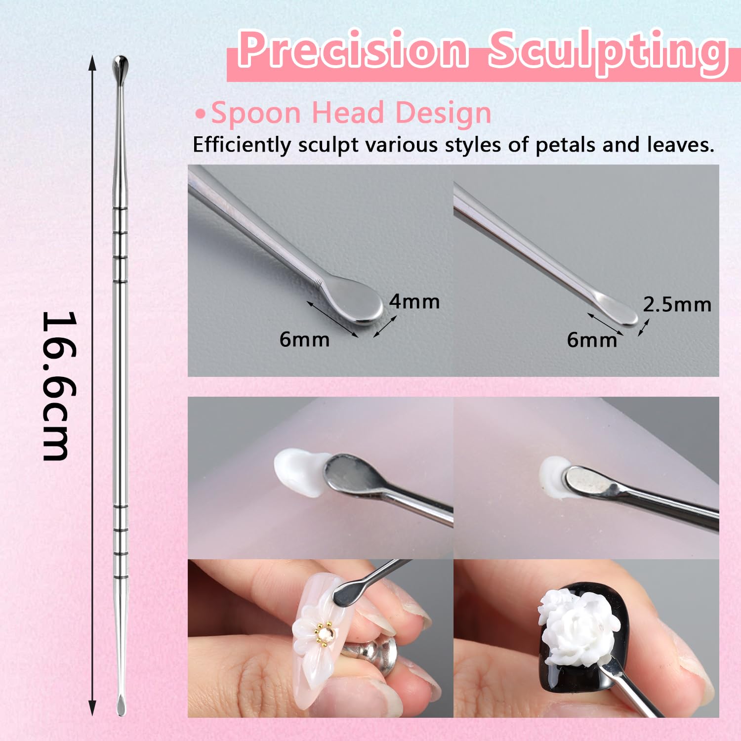 3 Pcs Nail Art Sculpture Pens Dual Tipped Nail Tools, Stainless Steel 3D Sculpting Gel Pen Nails Dotting Tool for Art Design Carving Drawing Molding Manicure DIY Home Salon Use