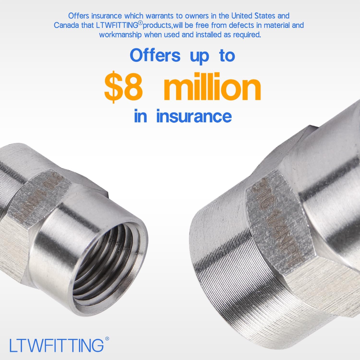 LTWFITTING Bar Production Stainless Steel 316 Pipe Fitting 1/4" Female NPT Coupling Water Boat (Pack of 5)