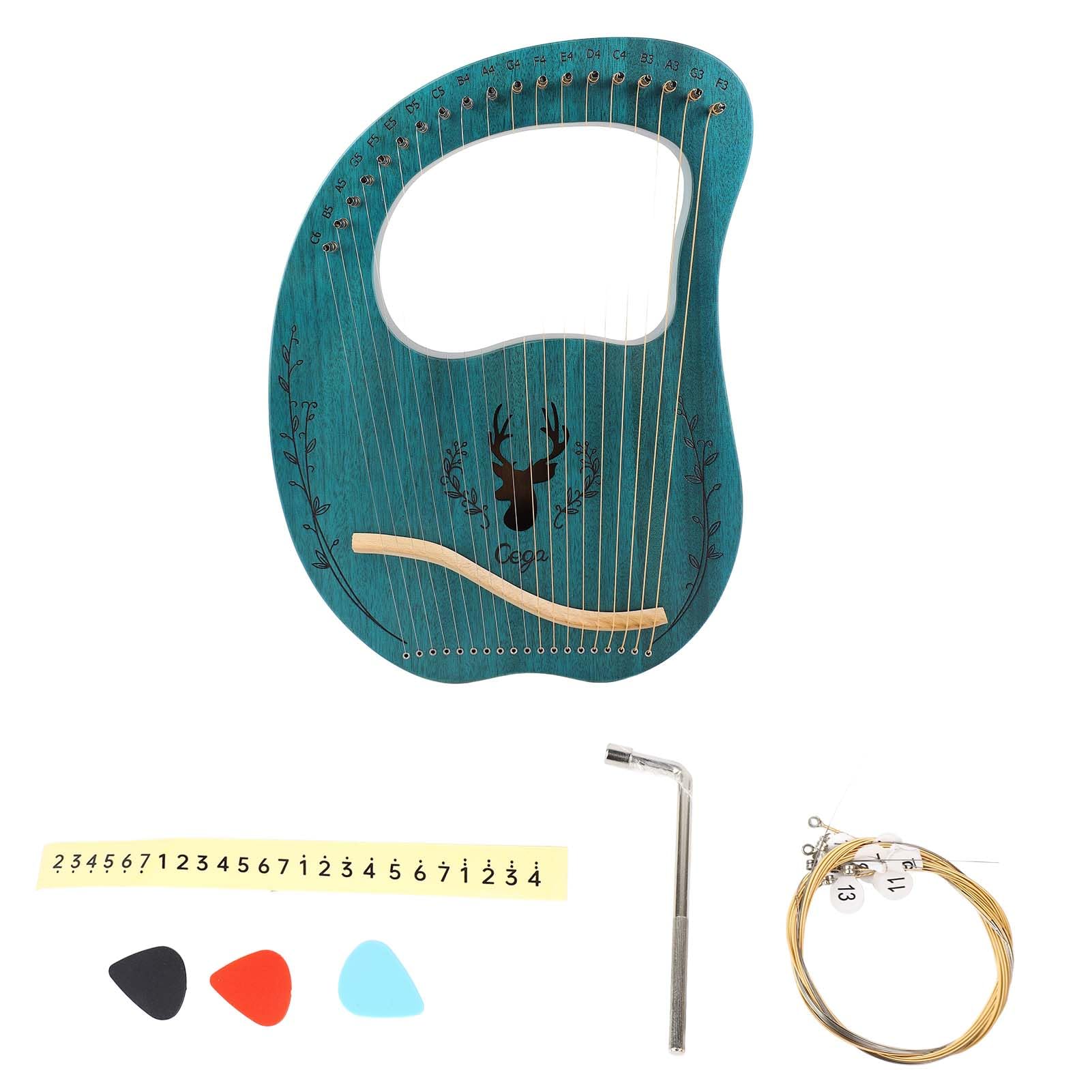Leier Harfe,KOCAN 19-saitiges hölzernes Lyra-Harfen-Resonanzkasten-Saiteninstrument mit Stimmschlüssel,3 Plektren,Aufkleber,zusätzlicher Satz Saiten