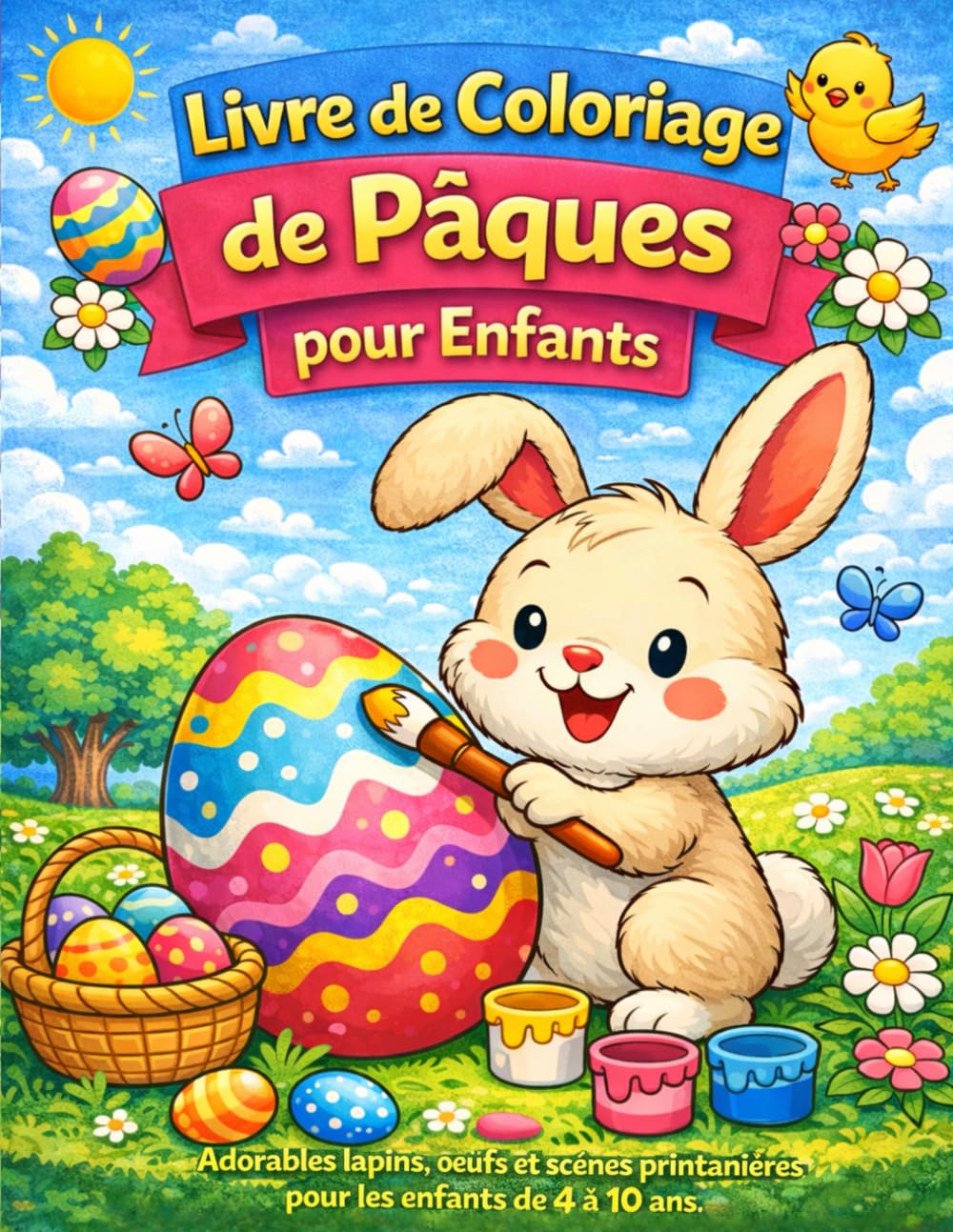 Grand Coloriage de Pâques pour Enfants: Lapins, œufs décorés et animaux printaniers – 50 dessins adorables à colorier pour enfants de 4 à 10 ans
