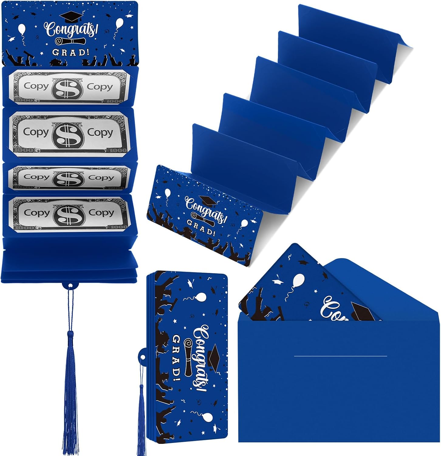 Graduation Gifts 2026 Graduation Money Holder with 10 Bill & Card Slots and Envelope Congratulation Cash Gift Card Holder for College and High School Grad Party Supplies, Blue and Black
