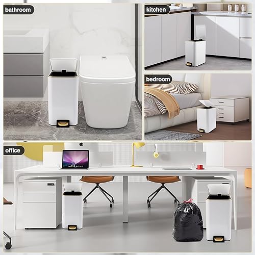 Miniatura 80 de Cubo de basura pequeño para baño con tapa de cierre suave, cubo de basura de acero inoxidable de 10 litros/2.6 galones con cubo interior extraíble