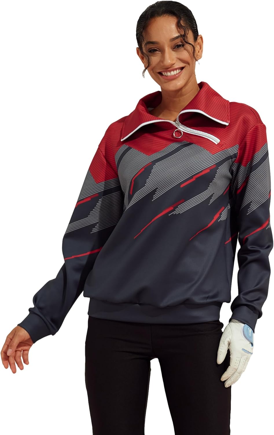 ACEGOLFS Womens Quarter Zip Golf Sweatshirts Casual Long Sleeve Turtleneck Pullover Sweaters Loose Printed Ladies Workout Top