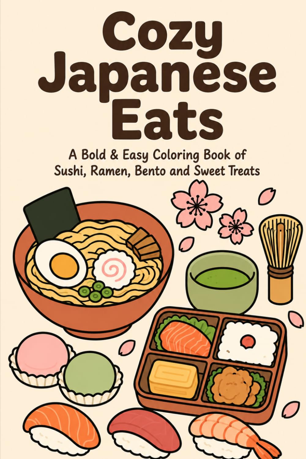 Cozy Japanese Eats: A Bold and Easy Japanese Food Coloring Book: Sushi, Ramen, Bento and Sweet Treats for Adults and Foodies