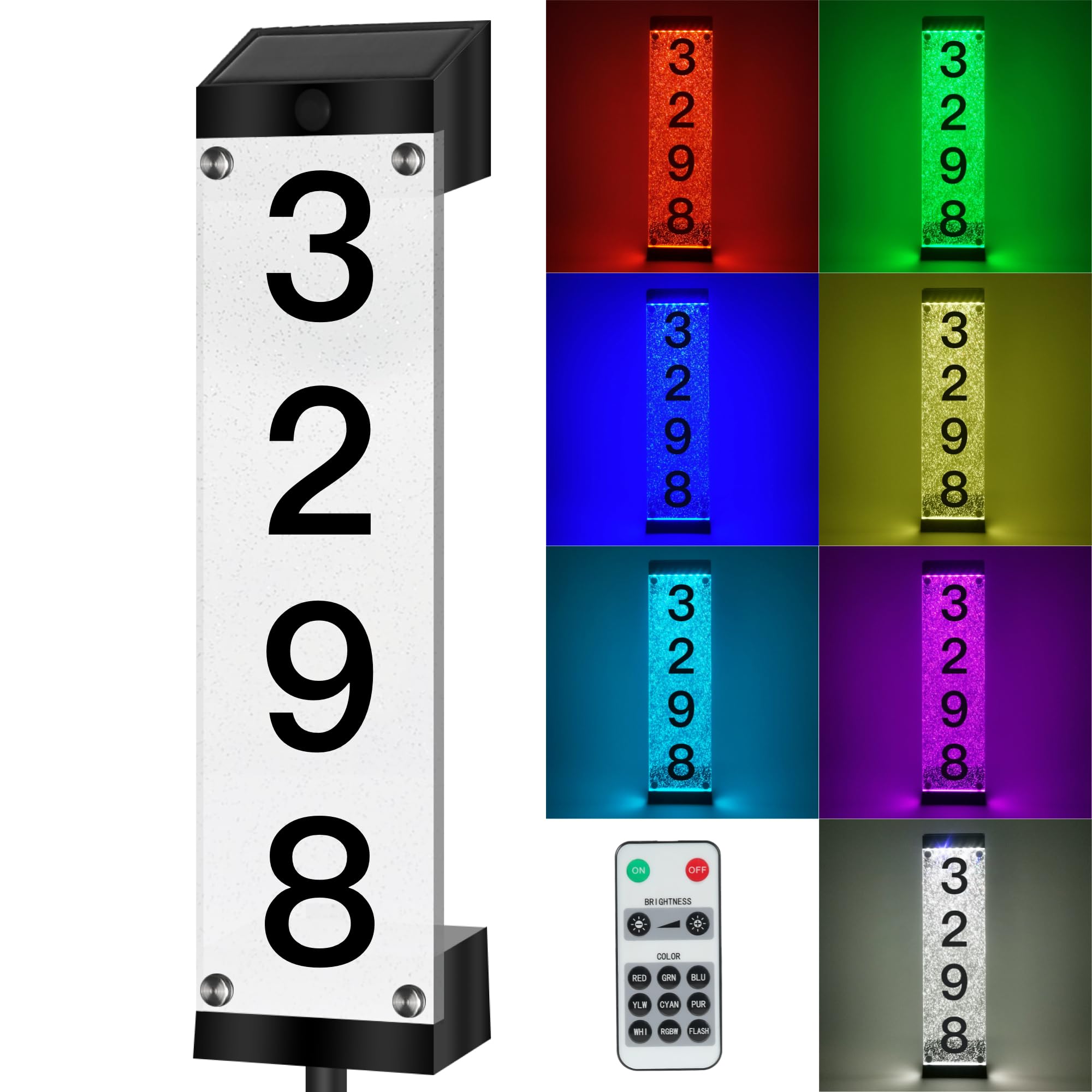 Photo 1 of Solar Address Numbers for House, Waterproof LED House Numbers for Outside Modern, Illuminated Solar Address Signs with Remote Control for Streets, Family Yards and Homes