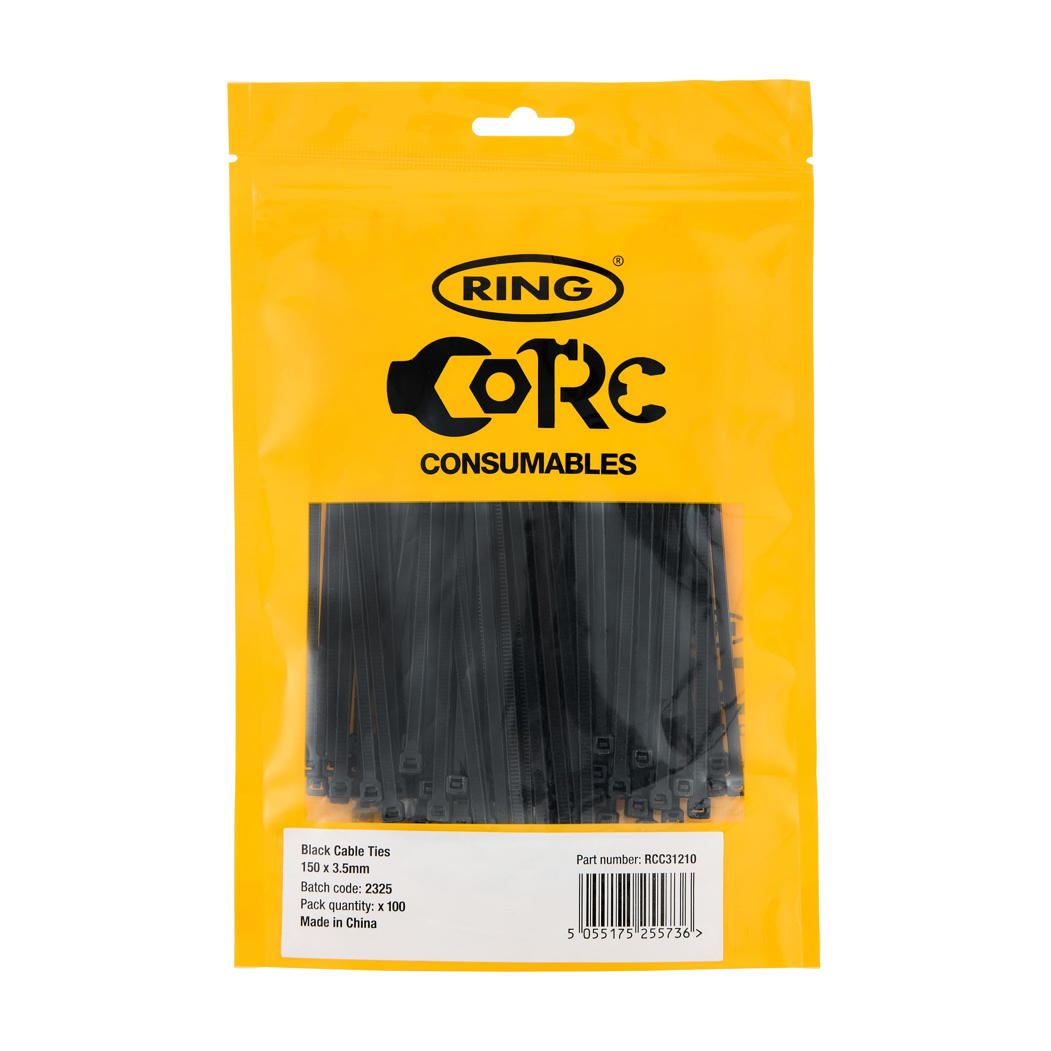 RING Black Cable Ties, 150 x 3.5 mm (100 Pcs) General Purpose, Supplied in a Re-Sealable Pack