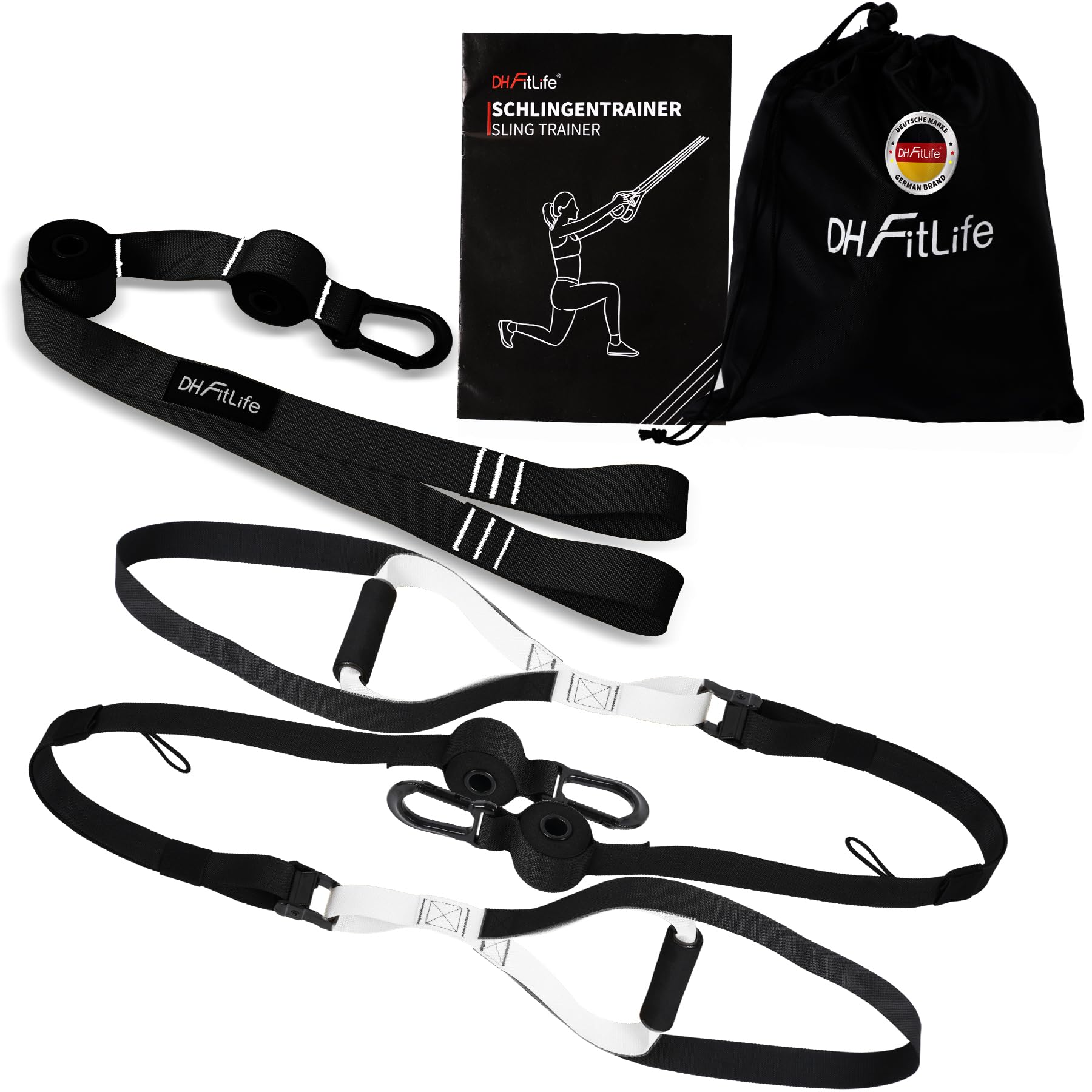 DH FitLife Sling Trainer per l'allenamento di Tutto il Corpo, Set di Suspension Trainer per l'allenamento della Forza, Resistenza del Peso Corporeo per la Casa e in Viaggio, con Libro di Allenamento