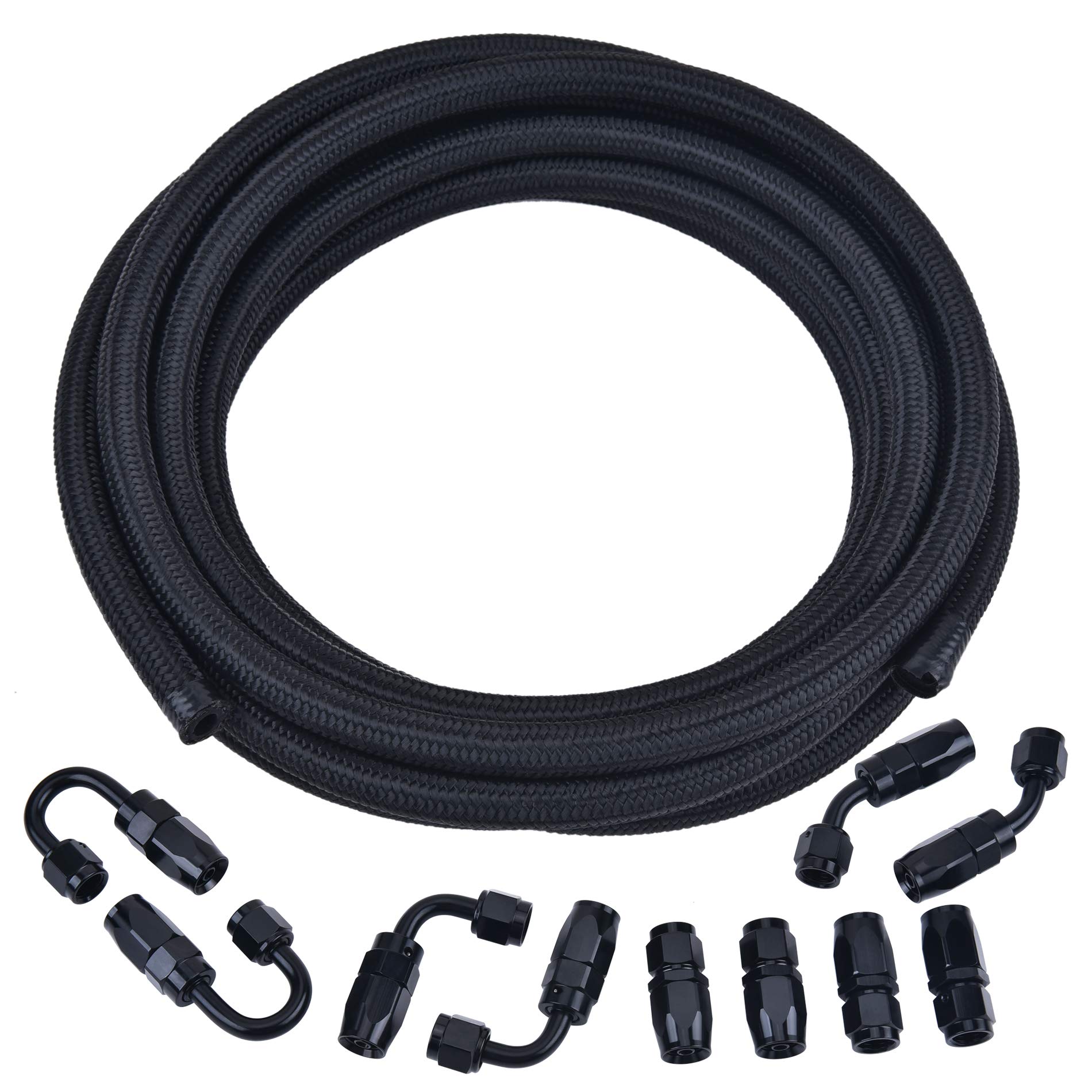 EVIL ENERGY 4AN Fuel Line Hose Fitting Kit Braided Nylon CPE 16FT Black (0.23" ID)