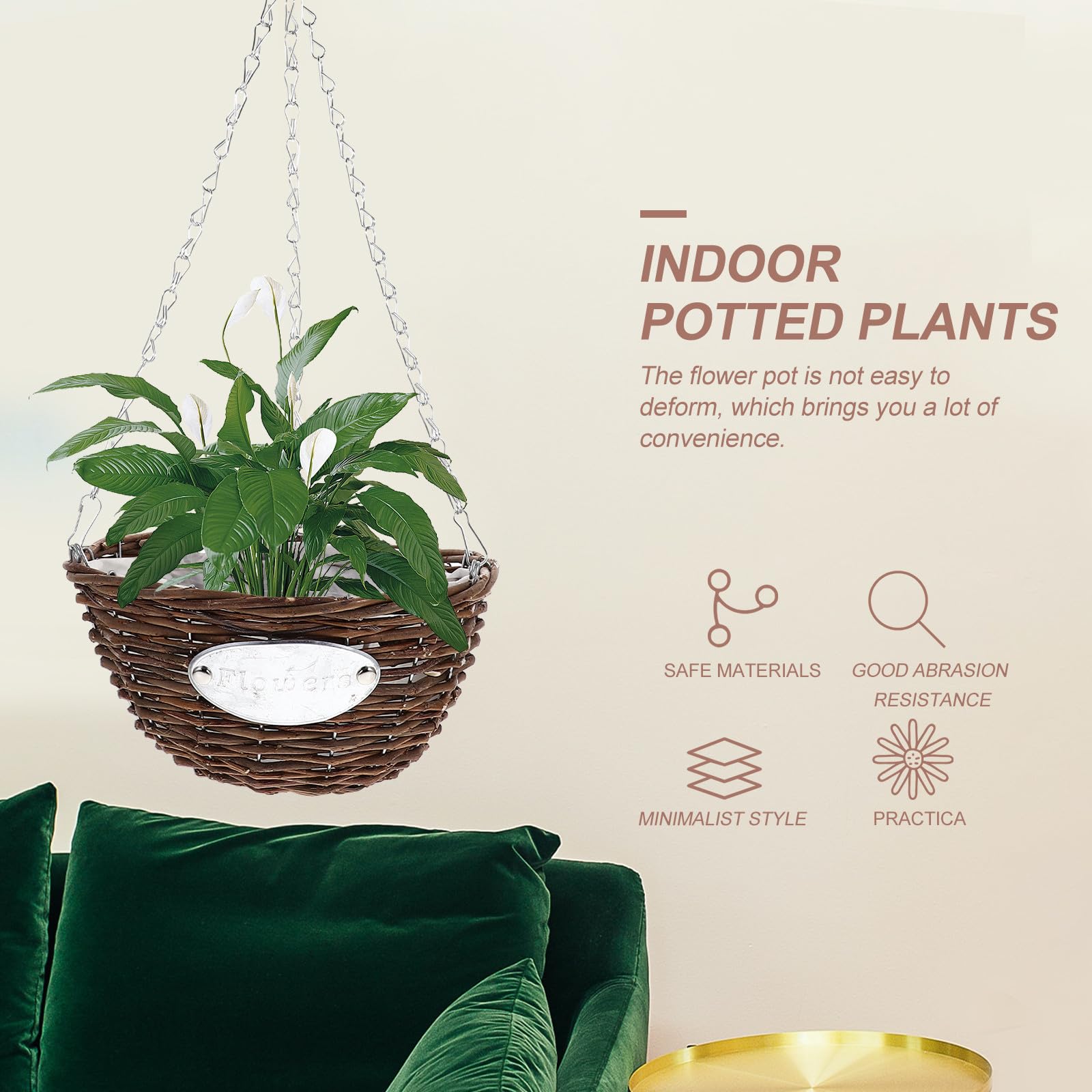 2 Pezzi Vasi Sospesi per Piante da Esterno in Rattan e Metallo Marrone, Vasi Appesi per Balcone, Portico e Decorazione Giardino