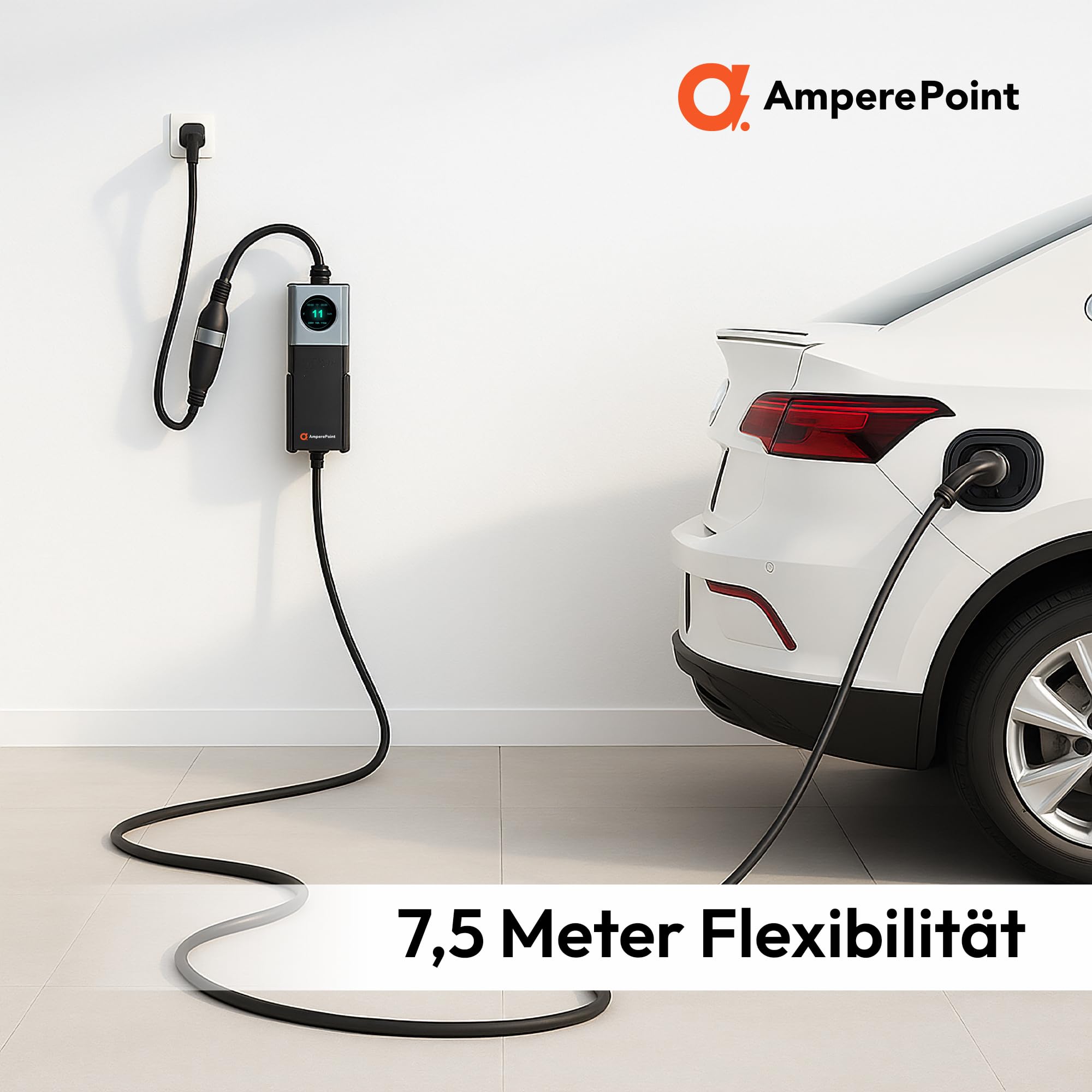 Mobile Wallbox 11 kW 16A Typ 2 Stacja ładowania, regulowana moc ładowania 6-16A, kabel ładujący 6 m, wtyczka CEE 16A, przenośna ładowarka EV z wyświetlaczem LCD i aplikacją, adaptery