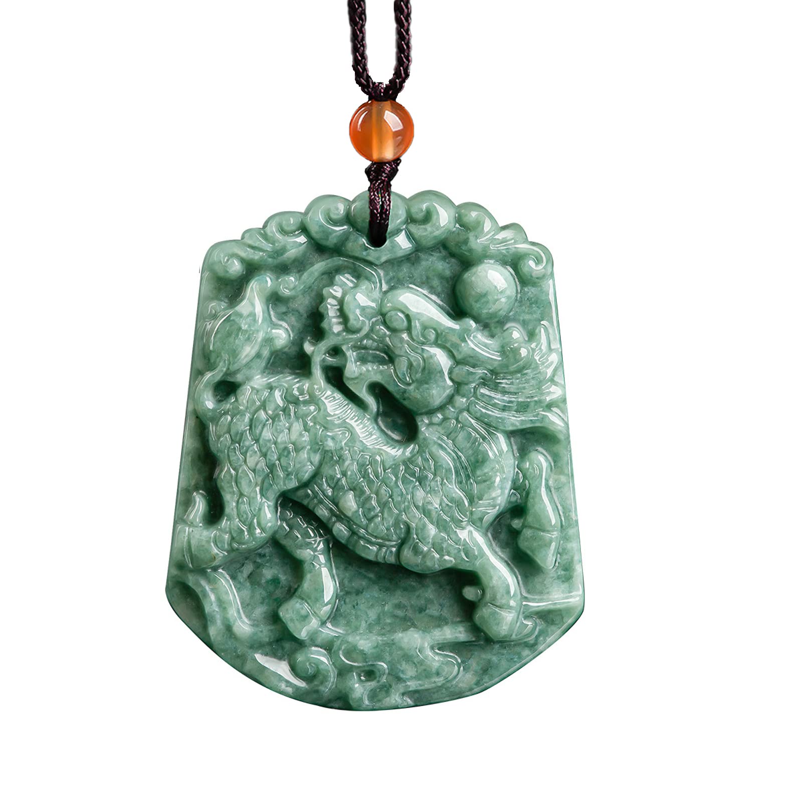 BJIMIDTI Jade Pendant Necklace for Men Women - Genuine Grade A Ice Jadite Healing Stone Necklace with Certificate