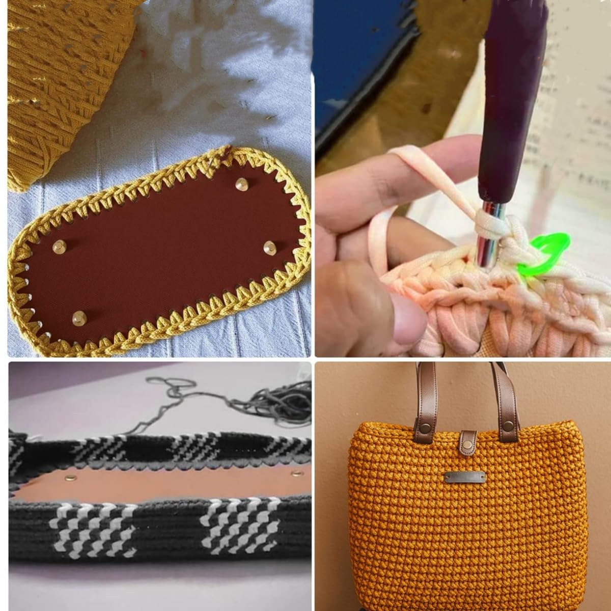 Fondi Per Borsa In Pelle PU - 4 Pezzi Ovali Con Fori - Per Uncinetto Fai Da Te - 22x10 Cm