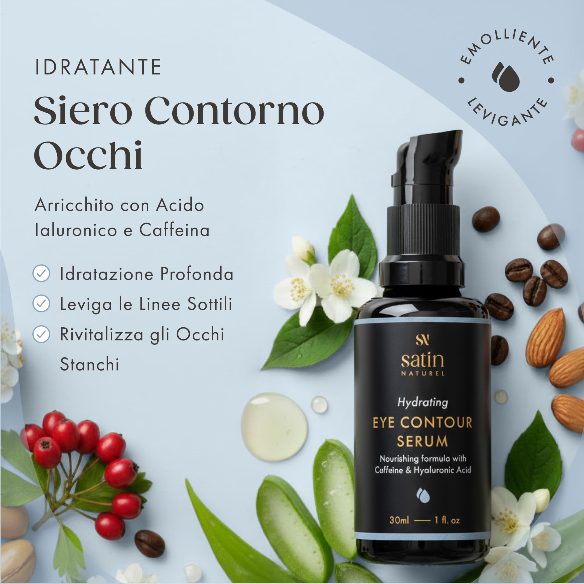 Satin Naturel Crema Contorno Occhi 30 ml – Con Aloe Vera Bio, Acido Ialuronico, Taurina & Vitamina E – Contro Occhiaie & Rughe – Idratazione per il Contorno Occhi – Vegana & Naturale