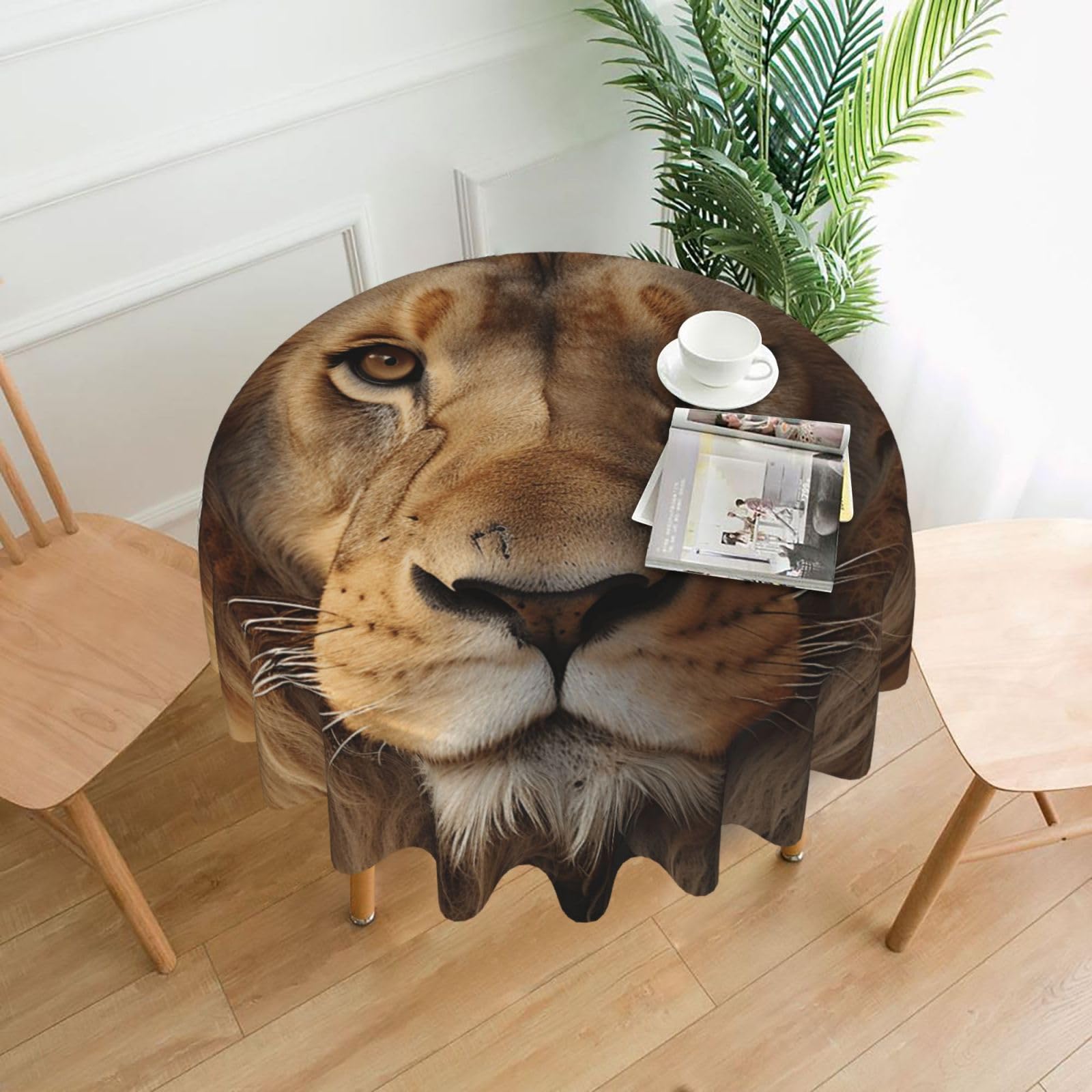 FodPand African Lion Head Tablecloths for Round Tables 60 Inch - Reusable Washable Dining Table Clothes - Stain and Wrinkle Resistant Decorative Fabric Table Cover for Wedding Party