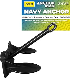 Anchor-Man Navy Anchor (10lb 15lb 20lb 30lb) – Black Vinyl Coated Naval Anchors for Boats with Impressive Holding Power - Prevents Rust, and Scratches