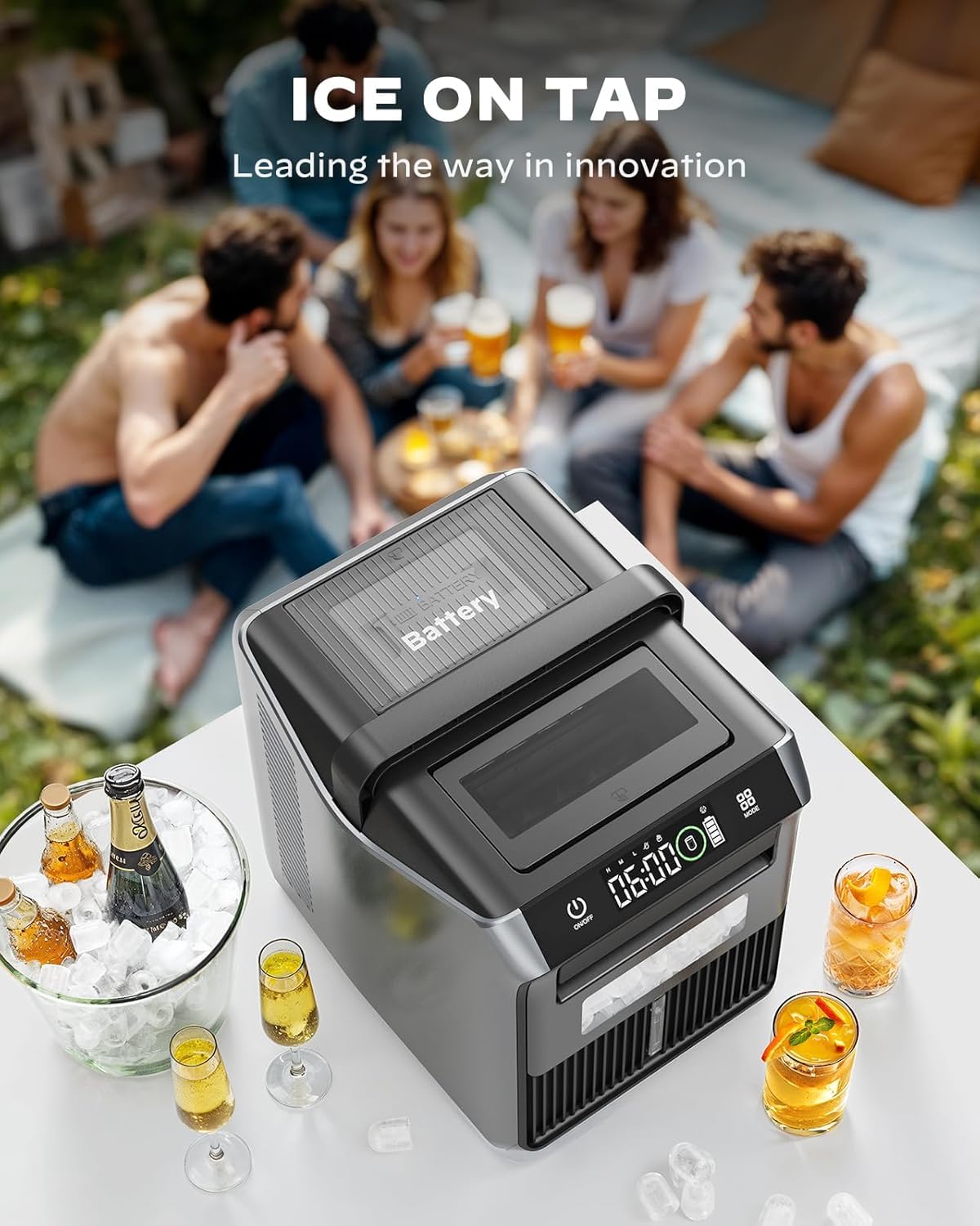 Silonn Battery-Powered Ice Maker With 4-Power, RV Ice Maker Countertop 12v/24v Car Charger 100-240v Ac Solar-Ready, Portable Ice Machine 9 Cubes/6 Mins 22lbs/Day Auto-Clean For Camping RV Home Outdoor on Fridge.com - View 3