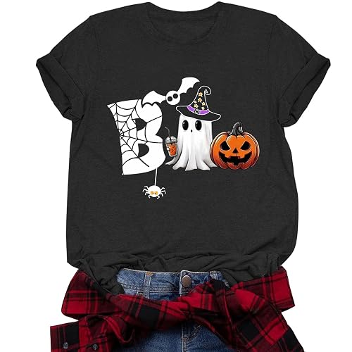 Halloween Boo Shirts for Women Funny Halloween Ghost Tshirts Fall