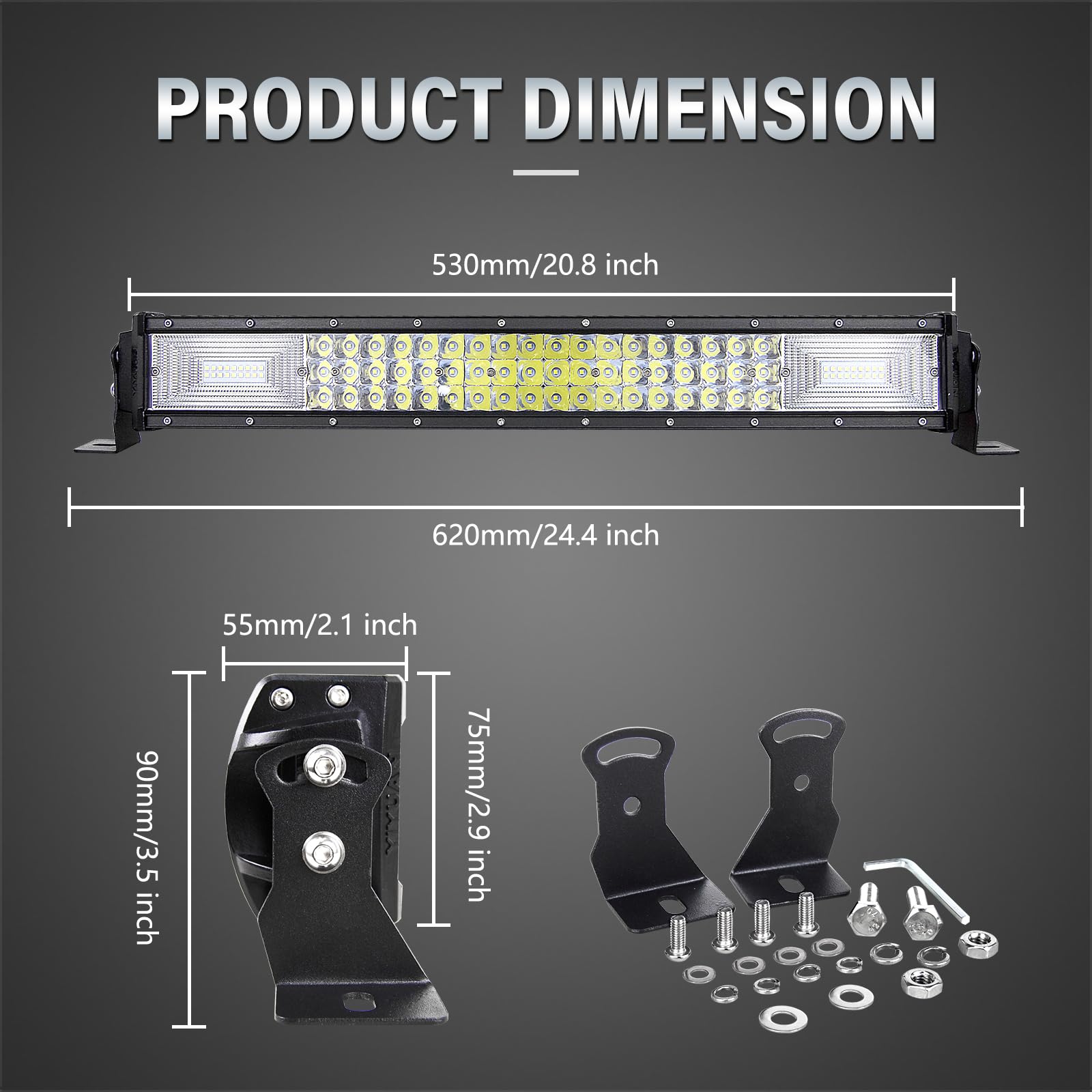 AUXTINGS 22 inch 270W LED Light Bar 7D Lens Spot Flood Combo Beam Triple Row LEDWork Diving Lights for Off Road ATV AWD SUV 4WD 4x4 Pickup,12V 24V DT ConnectorWaterproof