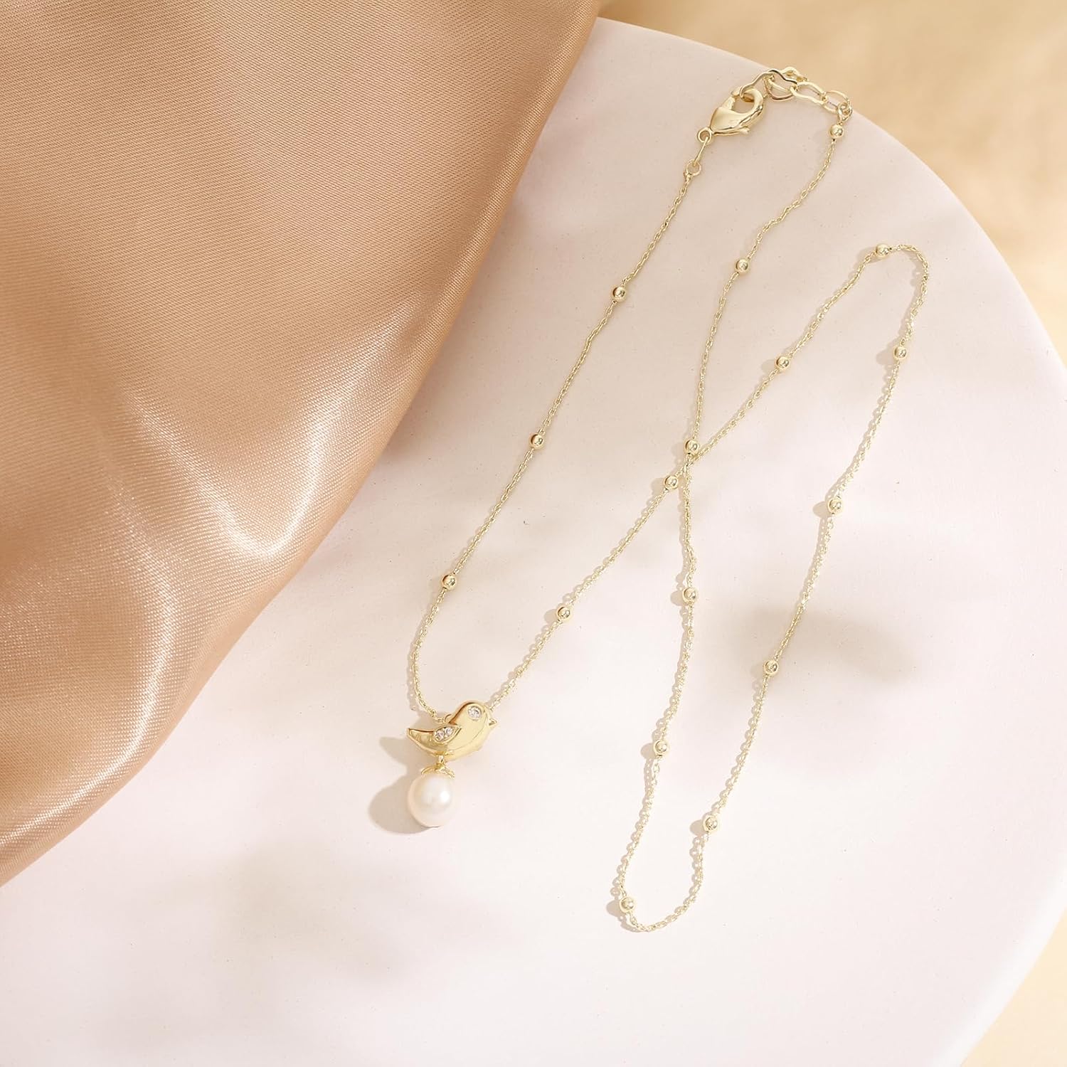 Pearl Necklace for Women - 14K Gold Freshwater Pearl Necklace for Women - Pearl Pendant Exquisite Hand-Cultured Pearl Necklaces - Handmade Necklaces Gift for Women Girls - Image 2