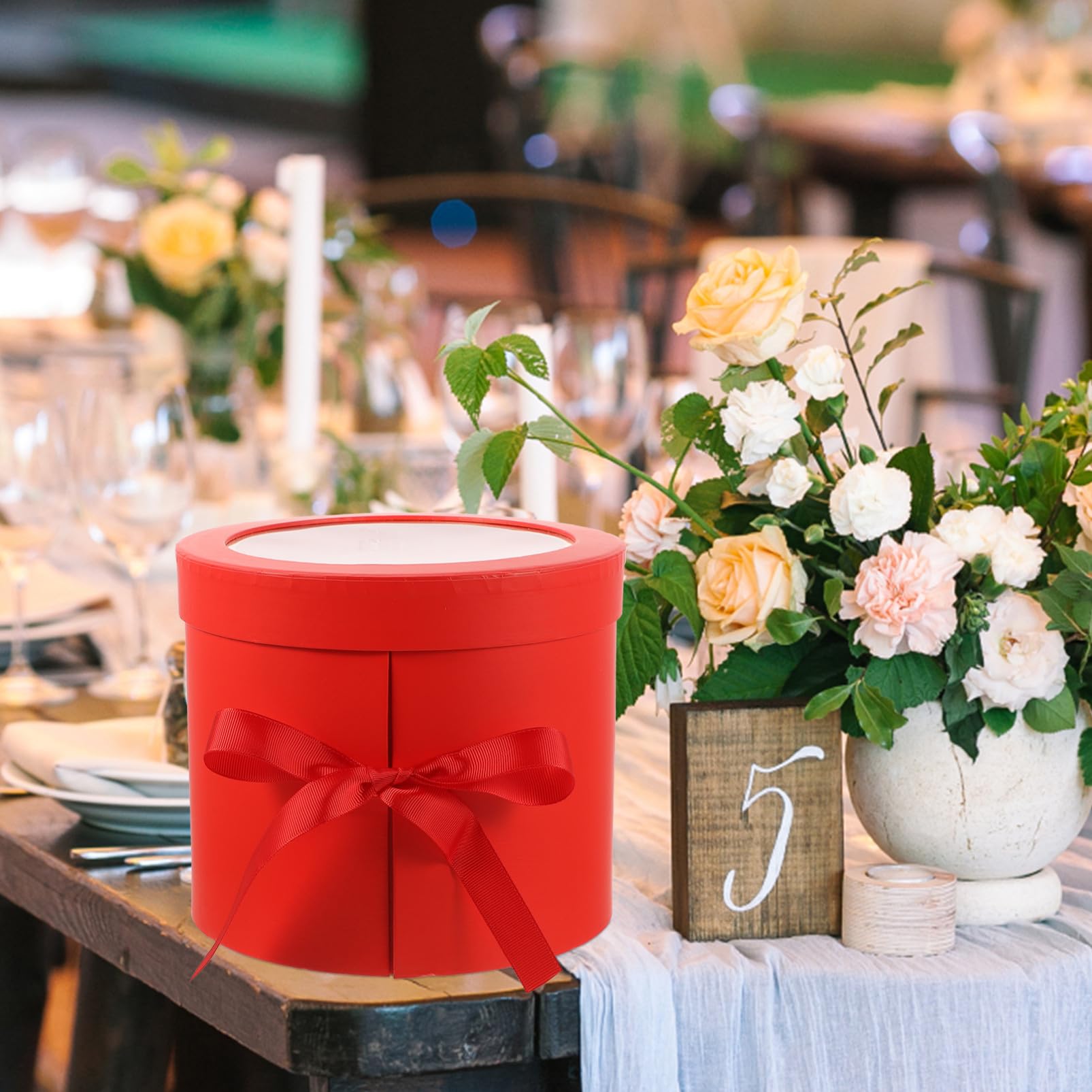 Hohopeti Doppellagige Runde Geschenkbox mit Transparenter Fenster blumenverpackung Drehbares Design Langlebig Praktische Geschenkverpackung für Blumen Sträuße und Geschenke für Liebhaber