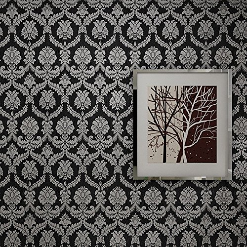 image for Yifely SimpleLife4U Silver Damask Furniture Paper Decorative Black She