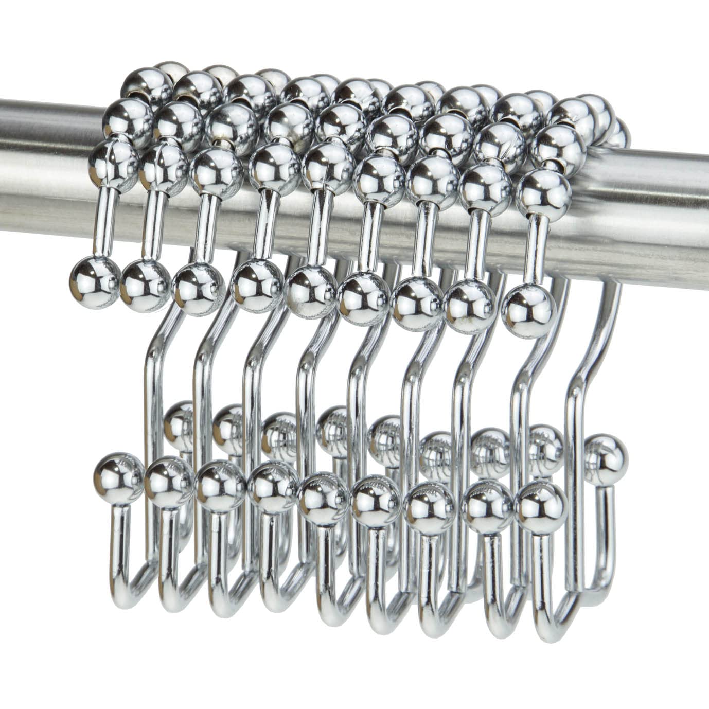 yyangz Shower Curtain Hook 12PCS Chrome Color Stainless Steel Shower Curtain Rings, Metal Double Glide Rollers Shower Hooks for Bathroom Shower Curtain Rods,Double Shower Hook