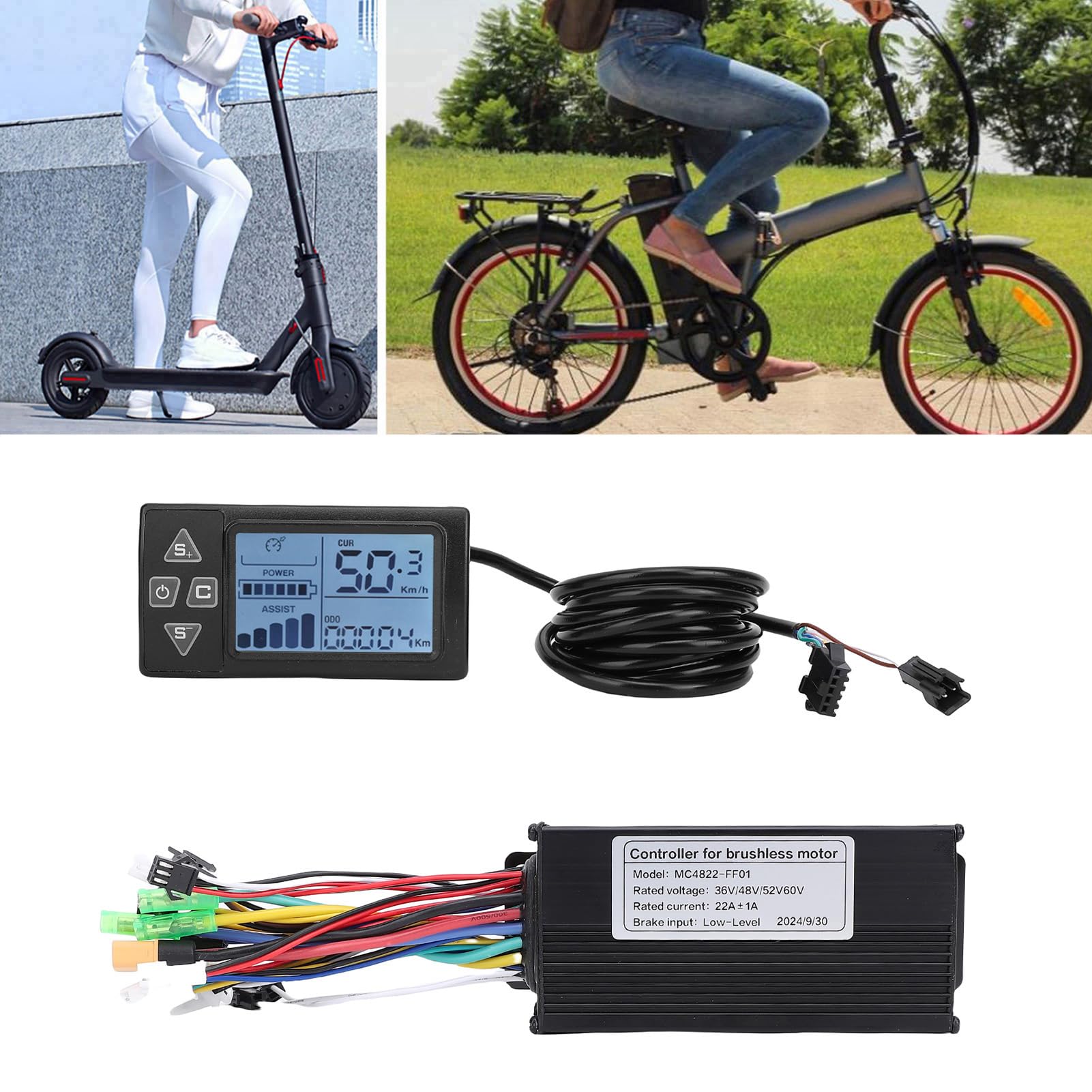 Kit Controller Motore Brushless per Bici Elettrica, Kit Pannello Display LCD S861 3 modalità Sinusoidale 36V 48V 500W 750W 22A