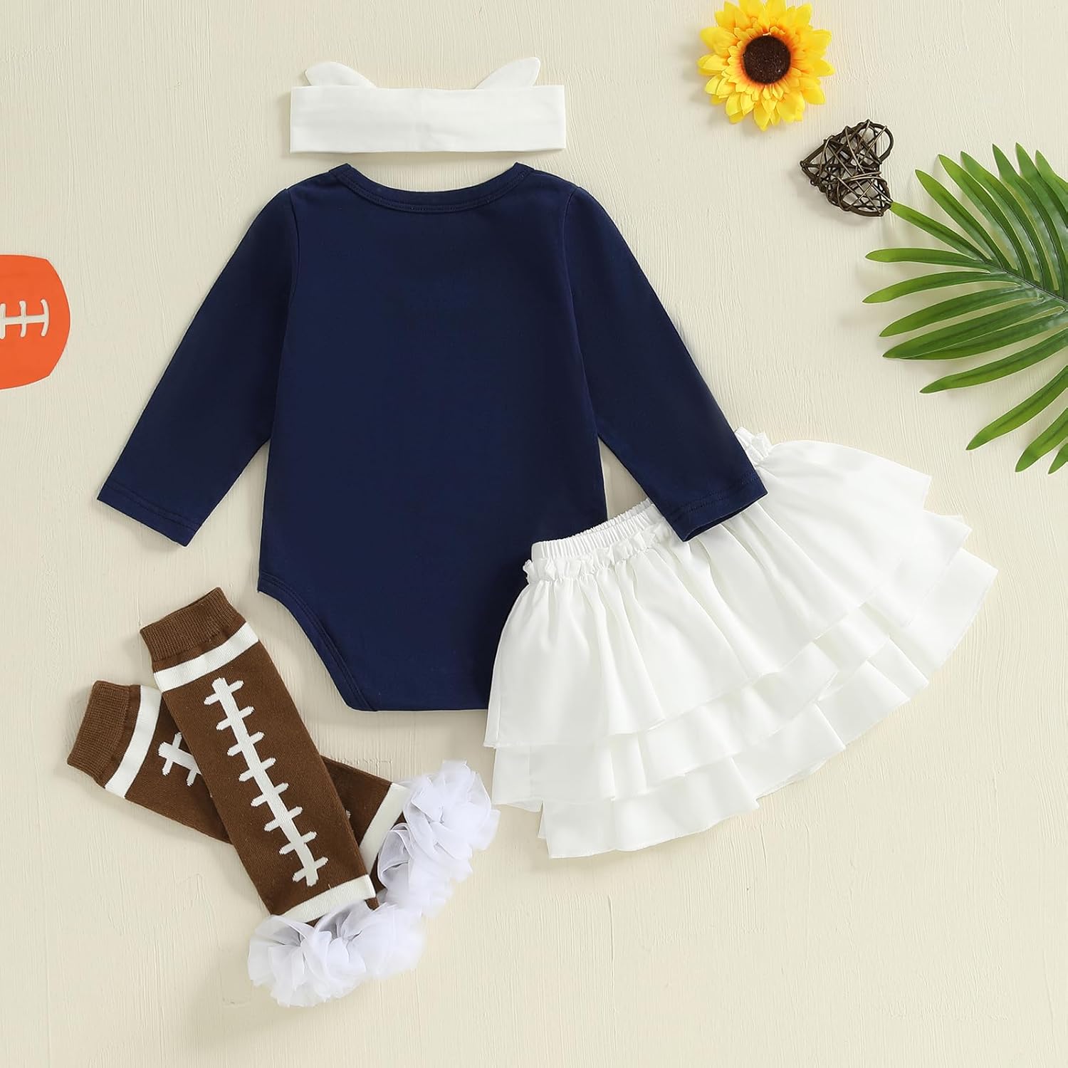 Baby Girl Football Outfit My 1st Football Season Romper Tutu Skirt Headband Leg Warmers Set Game Day Clothes (Navy Blue, 3-6 Months) - Image 4