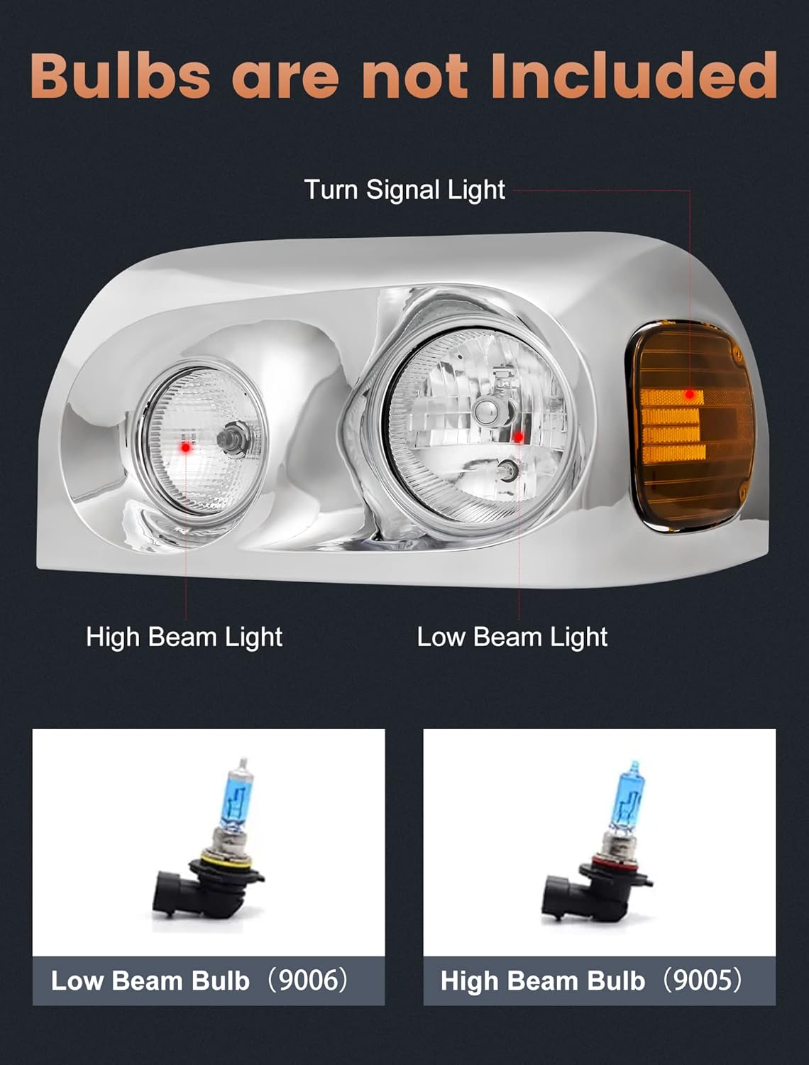avsty headlights assembly for freightliner century 2004 2005 2006 2007 2008 2009 2010 2011 2012 2013 2014 2015 headlamp(chrome)