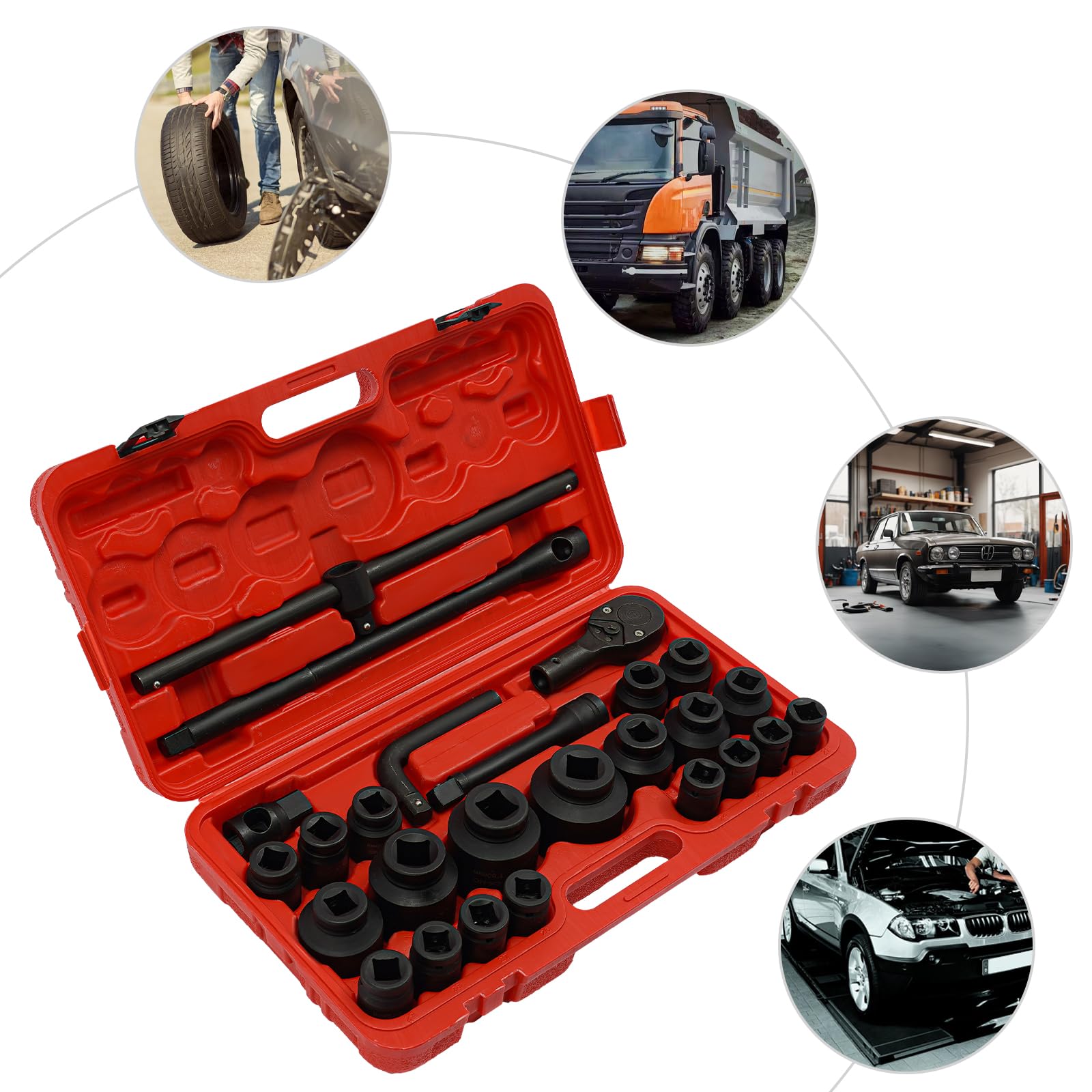 Set di chiavi a bussola, 26 pezzi, 3/4" e 1", set di chiavi a bussola Impact Socket