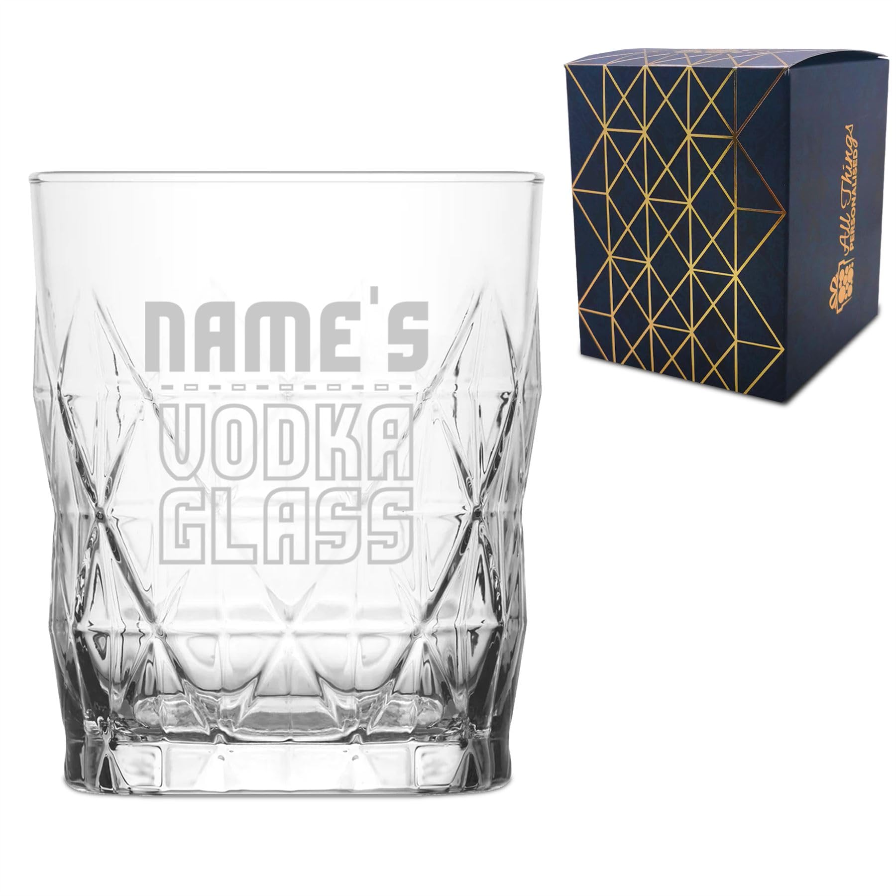 Personalised Engraved Novelty Vodka Short Keops Tumbler Glass with 'Name's Vodka Glass' Design, Customise with Any Name for Any Occasion, Gift Box Included, Laser Engraved