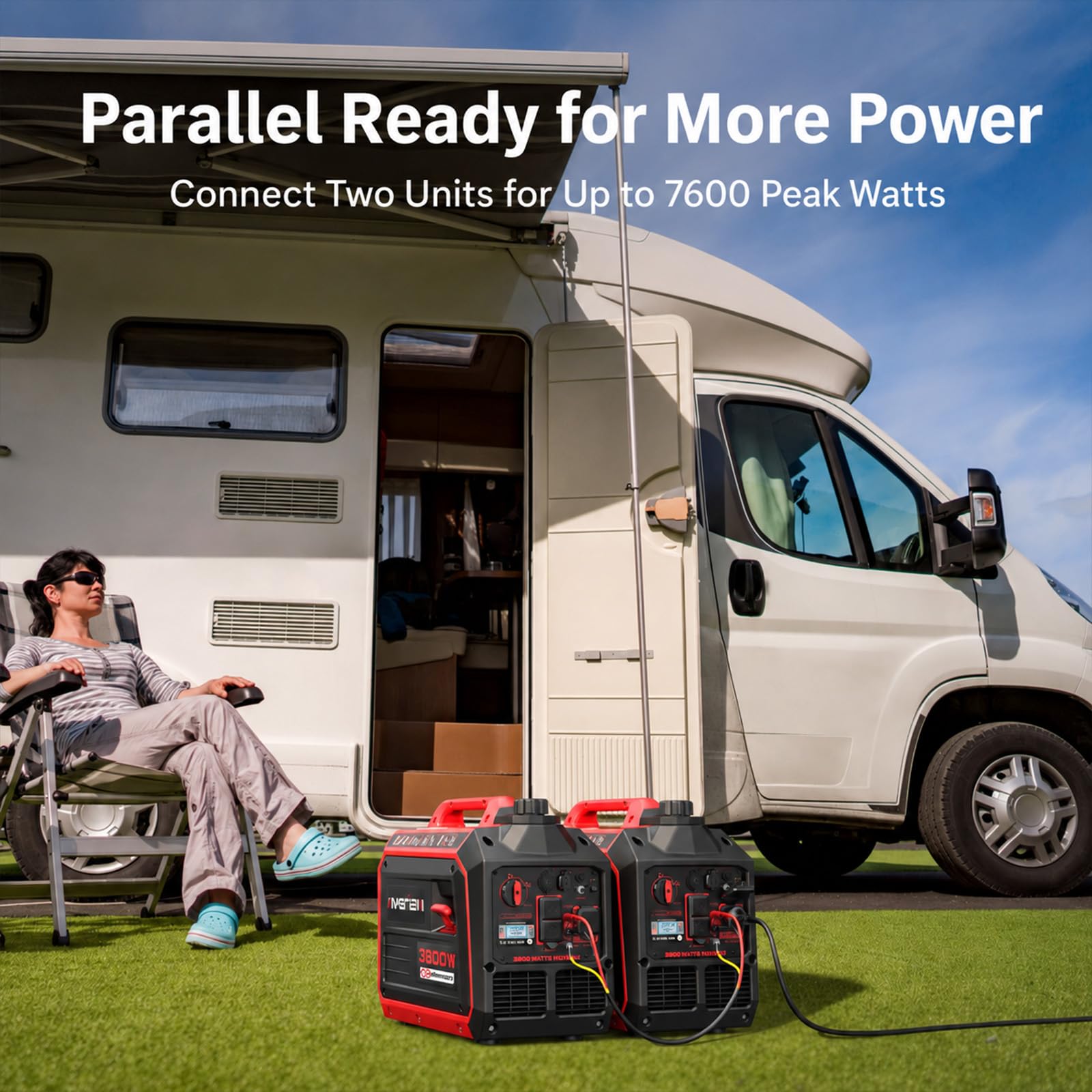 AMERISUN Generatore inverter portatile alimentato a gas da 3800 W, generatore silenzioso con sensore CO modalità ECO, capacità parallela, lunga durata, conforme EPA per tailgating casa campeggio uso
