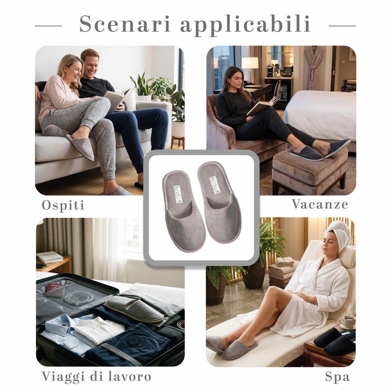 Set 6 Paia Ciabatte Ospiti Lavabili Lavatrice | 3 Tortora (fino al 40) + 3 Antracite (fino al 43) | pantofole per ospiti Antiscivolo, Suola 5mm, Unisex, Ideali per Casa, Hotel, B&B e Spa