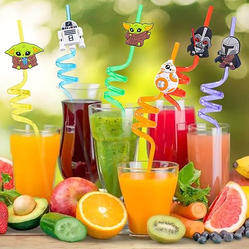 Miniatura 5 de 24 piezas de Spacewars 8 diseños con 2 cepillos de limpieza pajitas reutilizables para fiestas ideales para cumpleaños temáticos de yo-da como