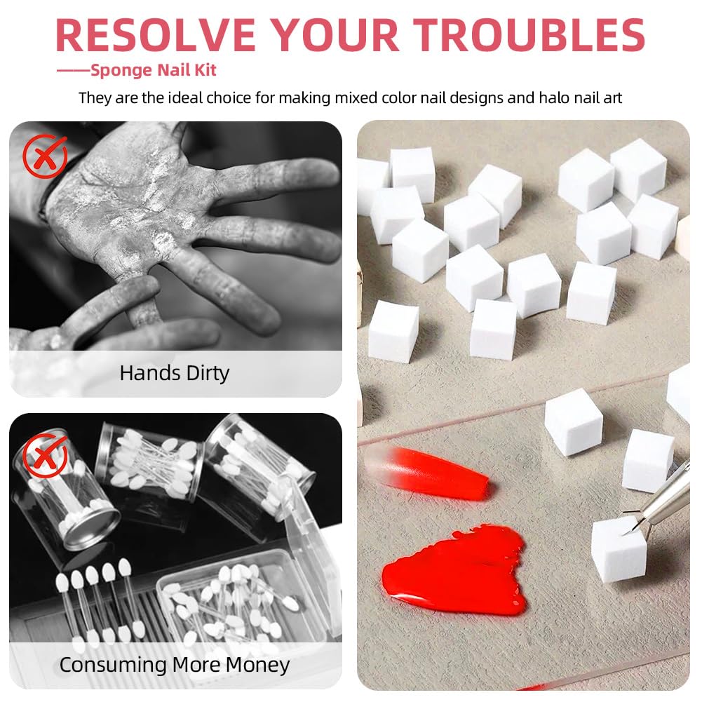 LOPHE Esponja para Uñas, 100 Pcs Esponjas Pincel Uñas, Juego de Herramientas de Sponge con Pinza para Decoración de Uñas, Cabezal de Esponja Reemplazable, Arte de Uñas con Degradado DIY (Blanco)