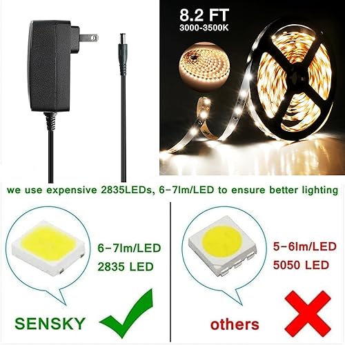 Miniatura 9 de Sensky Kit de iluminación LED con sensor de movimiento, tira de luz LED con sensor de movimiento, adaptador de corriente con certificación UL para