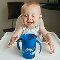 Vista 5 de Dr. Brown's Milestones™ Cheers360™ Tazas de entrenamiento con asas para bebés y niños pequeños, sin BPA, decoración de animales azul, 7 onzas, a