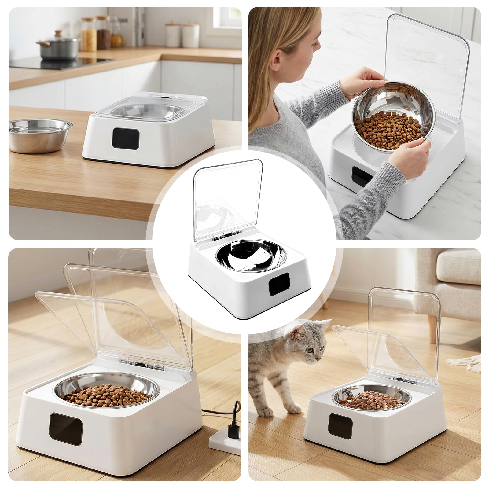 Futterautomat Katze Nassfutter 350 ml – Katzenfutter Automat mit Infrarot Sensor, Leiser Futterspender Katze, Nassfutterautomat für Katzen & Kleine Hunde, Automatic Cat Feeder USB Aufladbar
