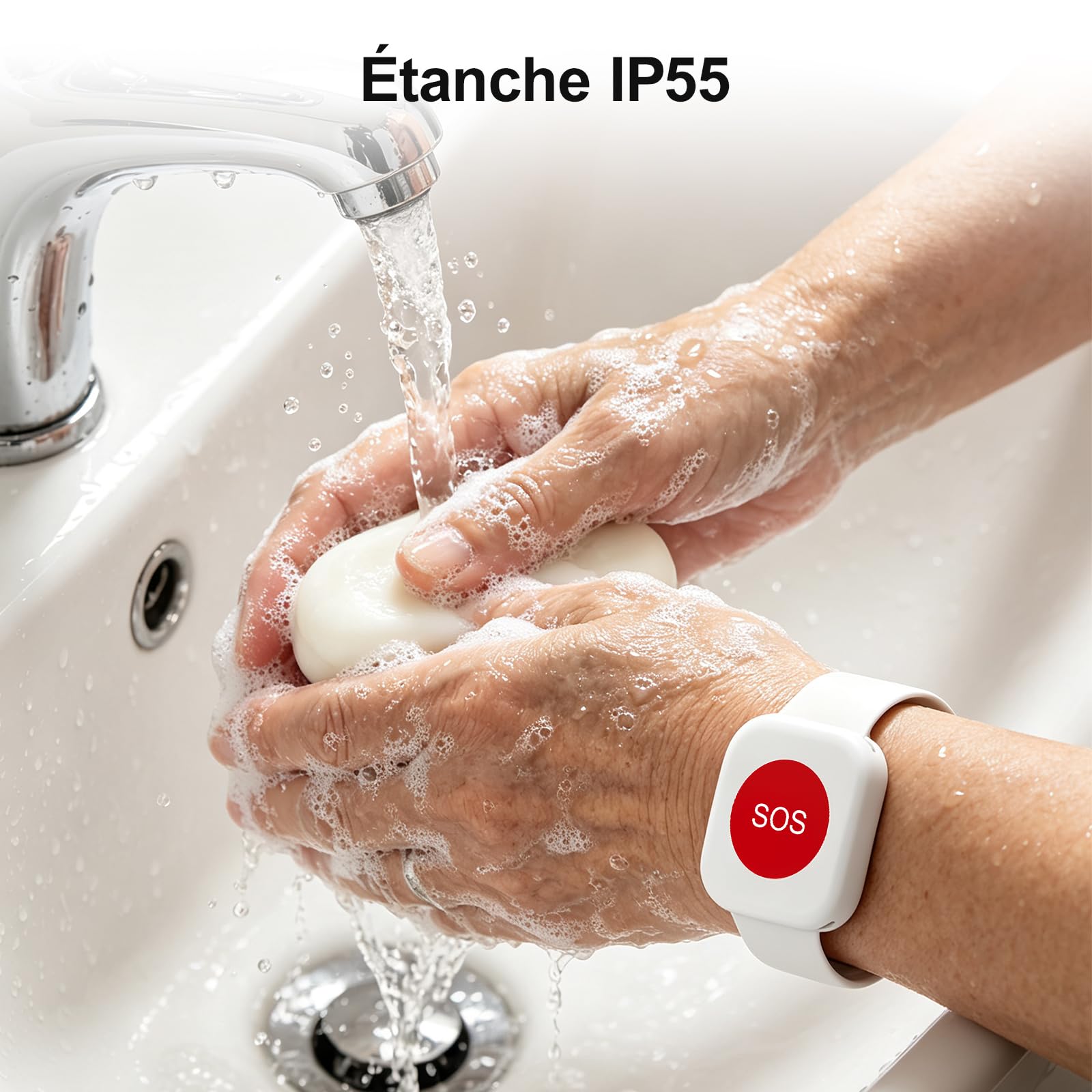Bouton d'appel d'urgence WiFi, Alarme Personne pour Personnes Agées, Enfants, Patients, Femmes Enceintes(2 Boutons d'appel SOS, 1 Bracelet SOS, 1 Récepteur)