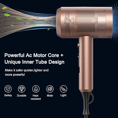 Miniatura 2 de slopehill Secador de Cabello Iónico Profesional, Potente Secador de 1800W de Secado Rápido y Bajo Ruido con 2 Boquillas Concentradoras y 1 Accesorio