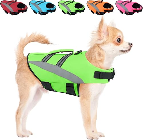 ALAGIRLS Chaleco salvavidas para cachorros, chaleco salvavidas reflectante para perros con alta flotabilidad y asa de rescate, chaleco salvavidas