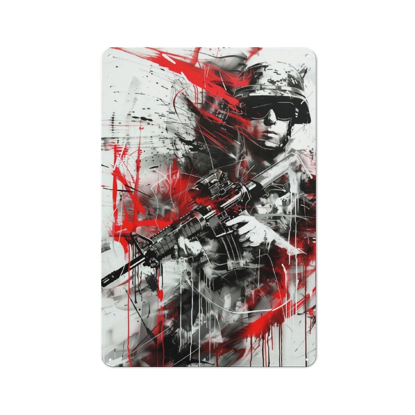 Junmoney Military Soldier Black Red For Garden Room Or Summerhouse, Vintage Tin Sign 30X20cm, A Metal Wall Feature For Garden Rooms And Summerhouses