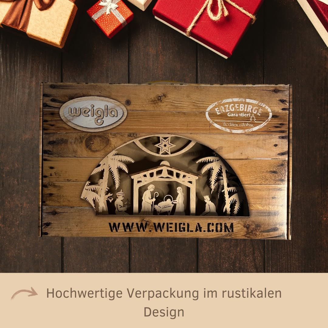 weigla - Schwibbogen original Erzgebirge I Lichterbogen Weihnachten I Motiv Betlehem I 7 Lampenkerzen + 1 Ersatzlampe I 7 x 34 V, 3 W, E10 I beleuchtete Weihnachtsdeko innen