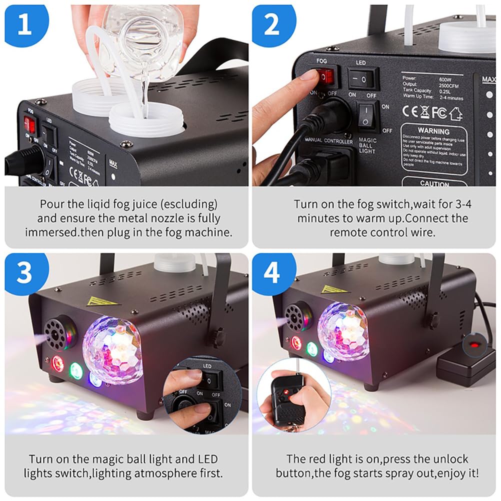 Macchina della Nebbia, Macchina del Fumo Automatica dello Spruzzo con 13 Effetti di Luce Colorati A LED, Telecomando Wireless per Halloween, Natale, Matrimonio, Festa, Uso Interno,18led