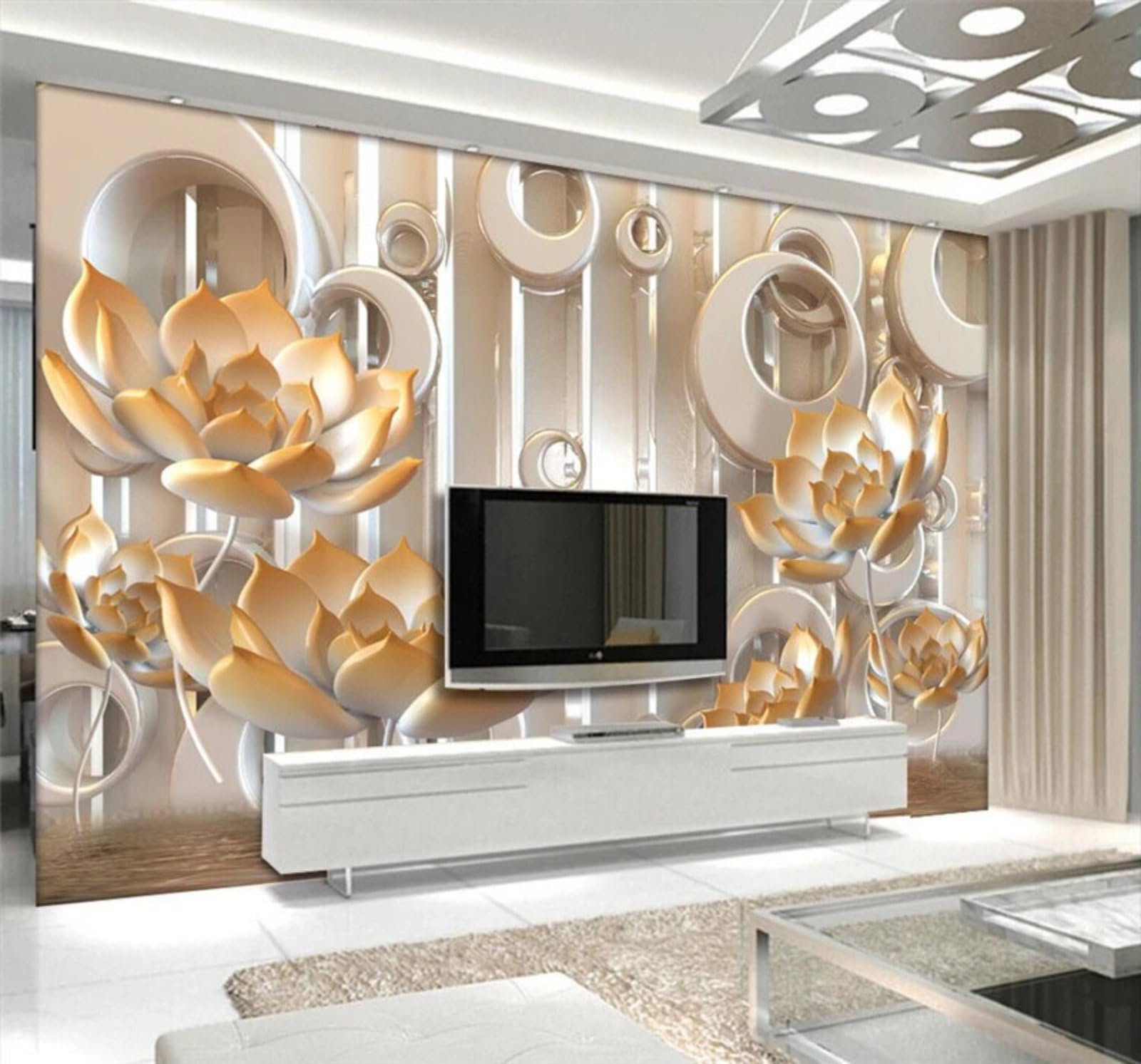 Creative Relief Lotus Geometric Pattern 3D Wallpaper Easy Install Feature Office Living Room Sofa Bedroom TV Background Wall Decoration-400cm×280cm