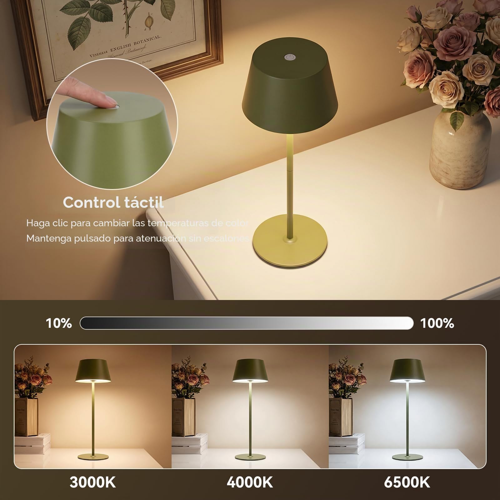 Aigostar 2 Piezas Lámpara de Mesa Magnética Táctil, Lámpara de Mesita de Noche Inalámbrica con 3 Temperaturas de Color y Brillo Regulable, Recargable USB para Dormitorio, Estudio (Verde)