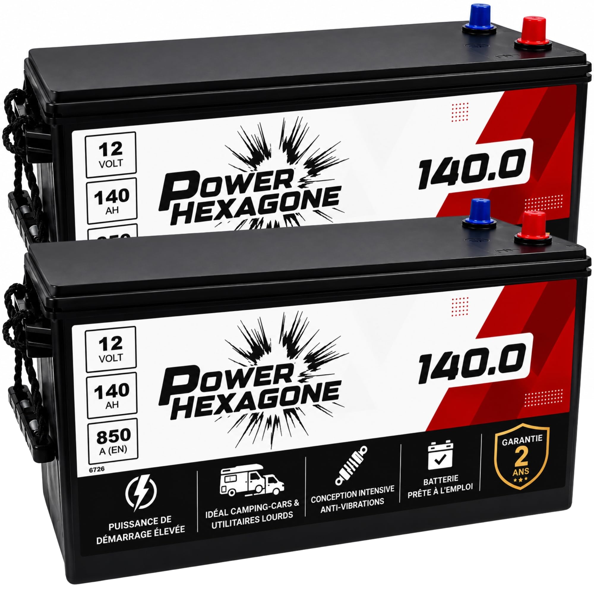 2 x Batterie 12V 140Ah A - Démarrage 850A - Poids Lourd Sans Entretien - Format A pour Camion, Engin, Tracteur - Remplacement Batterie Origine constructeur - Power Hexagone