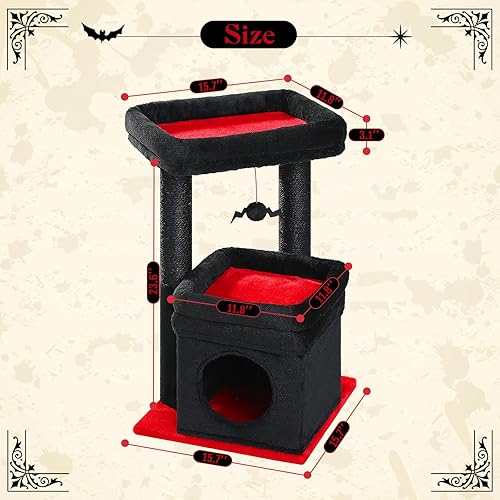 Miniatura 109 de PEQULTI Torre de árbol para gatos de interior con condominio privado acogedor para gatos, postes rascadores de sisal natural y pompón de felpa